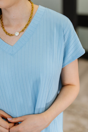 Top Shelf Basic V-Neck Ribbed Tee in Sky Blue (SM-3X) - STB Boutique