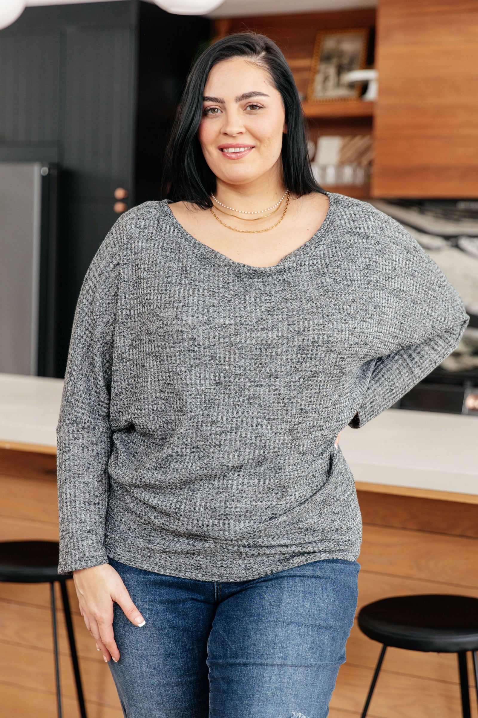 Warm Thoughts Ribbed Top in Charcoal (SM-3X)