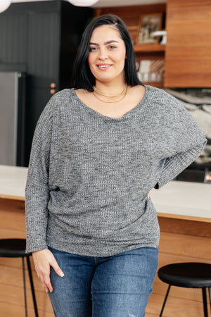 Warm Thoughts Ribbed Top in Charcoal (SM-3X)