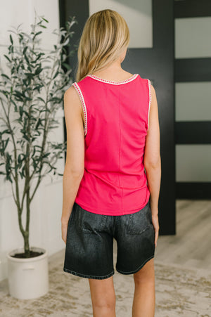 Whisper Trim Detailed V-Neck Tank in Hot Pink (SM-3X) - STB Boutique