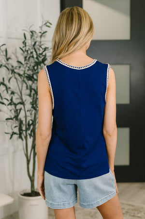 Whisper Trim Detailed V-Neck Tank in Navy (SM-3X) - STB Boutique