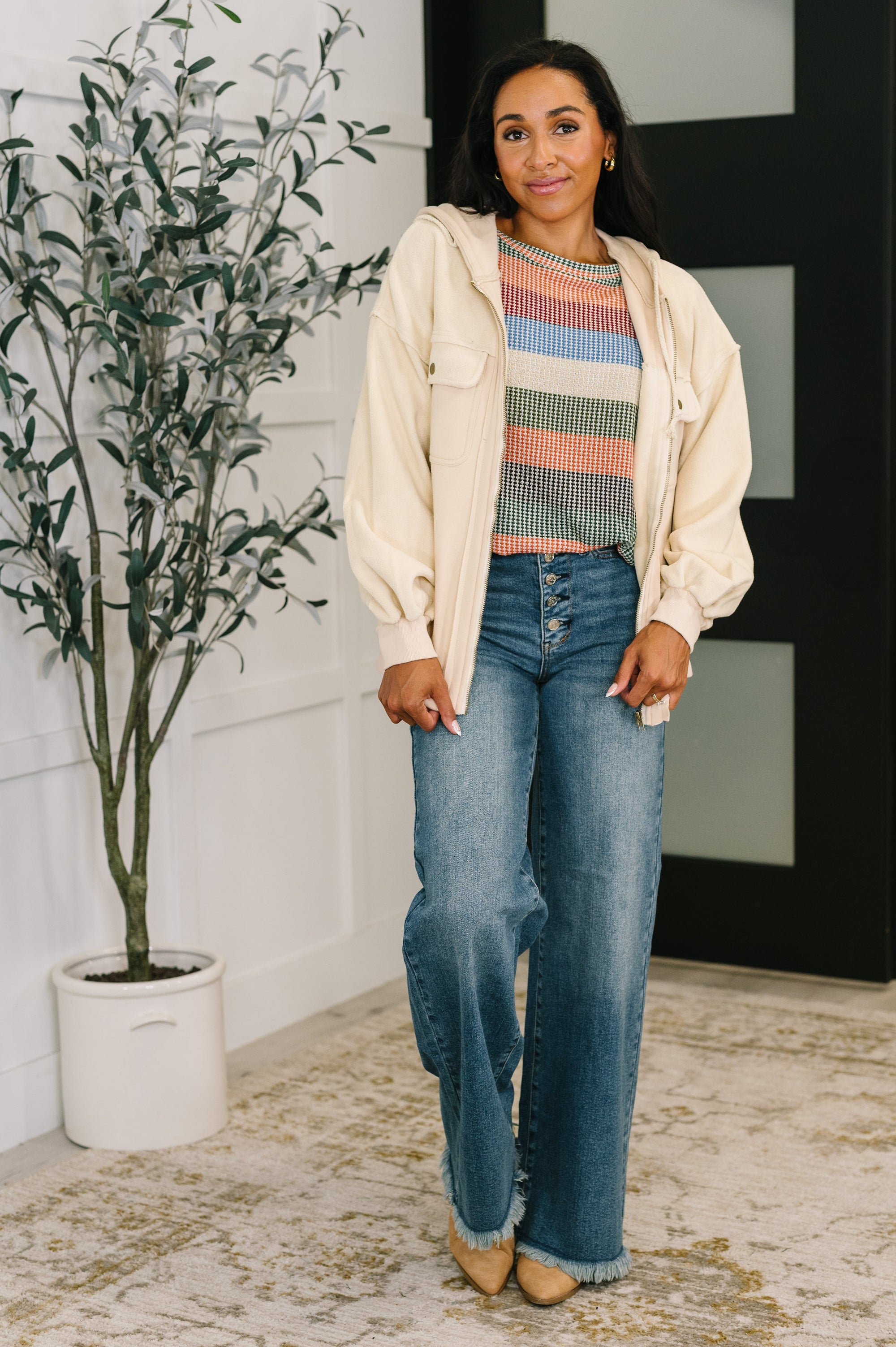 To Be Determined Drop Shoulder Top in Rust, Olive and Blue (SM-3X)