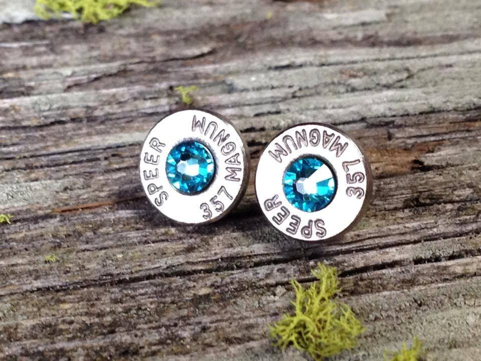 Aquamarine Bullet Bling Stud Earrings
