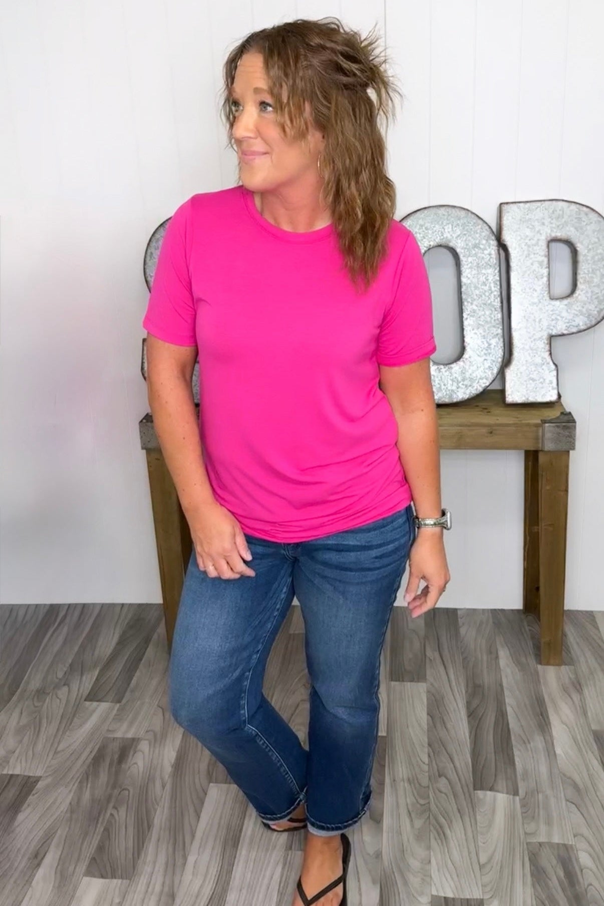 Hot Pink Basic Crew Neck Tee (SM-3XL)