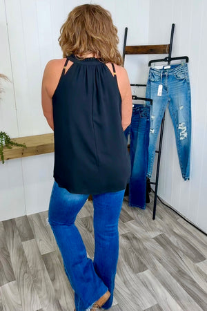Black Ruffle Vneck Halter Tank (SM-XL)