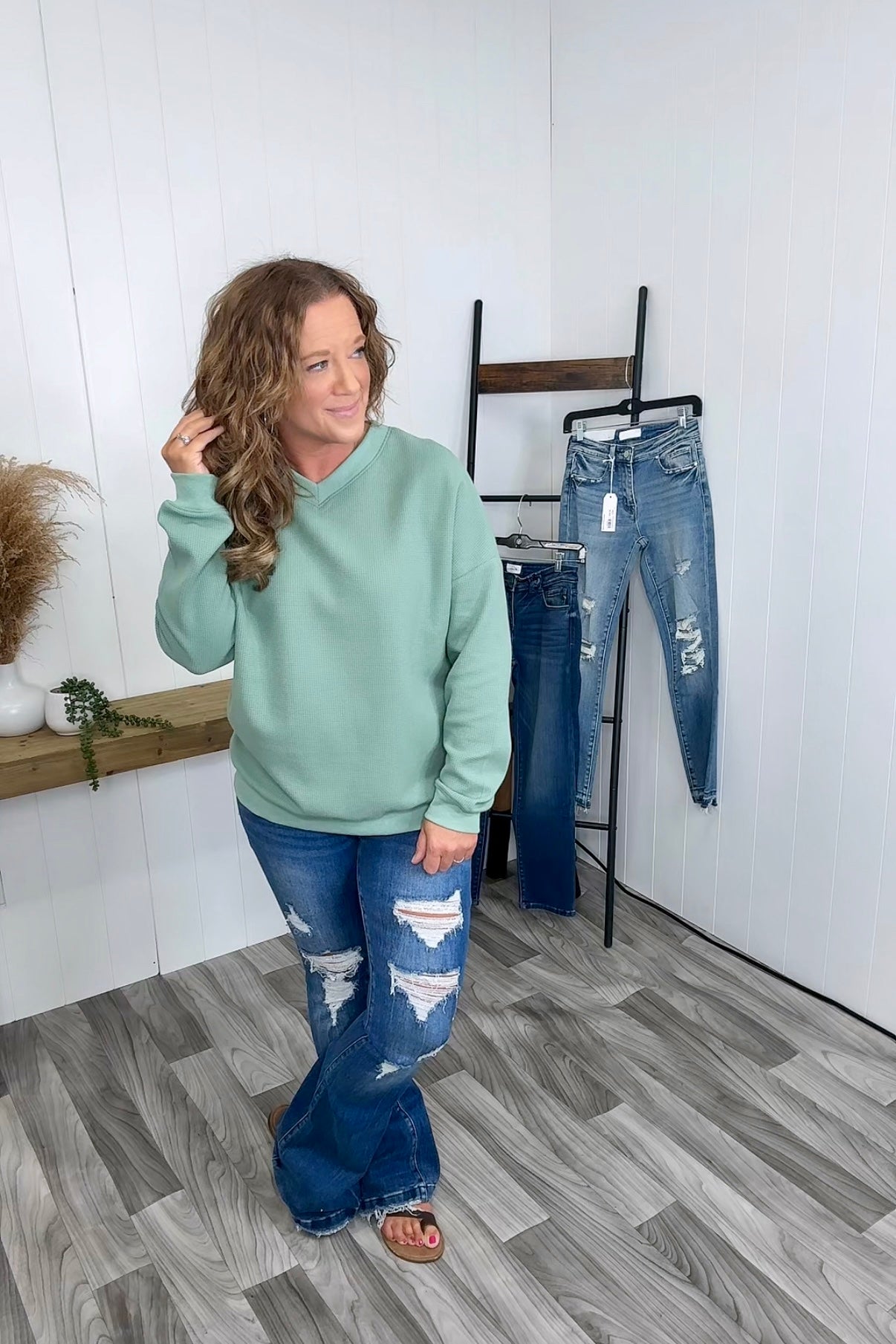 Sage Thermal Vneck Pullover (SM-XL)