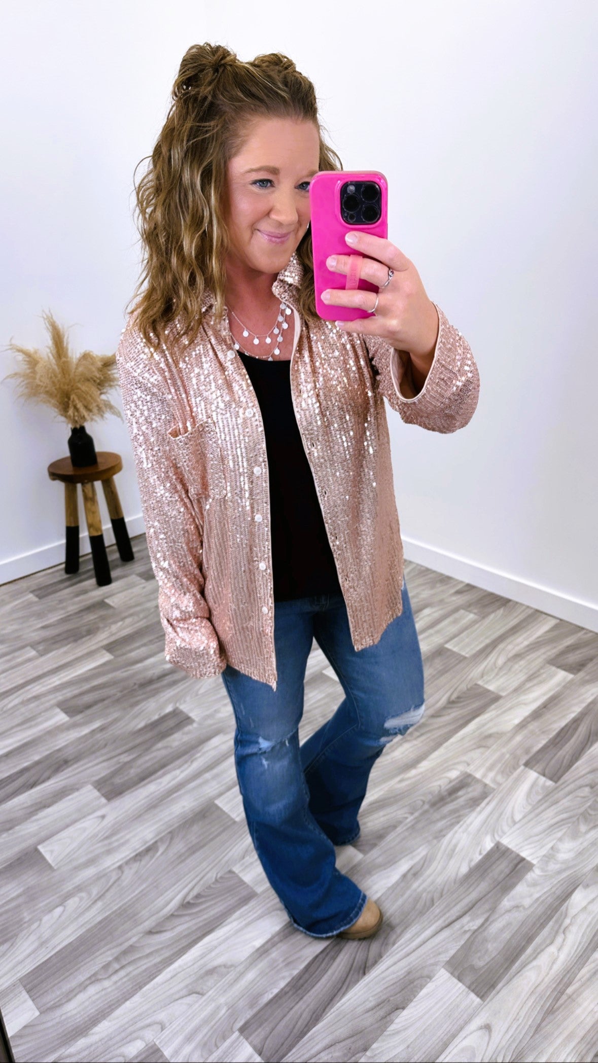 Rose Gold Buttoned Glam Top (SM-XL)