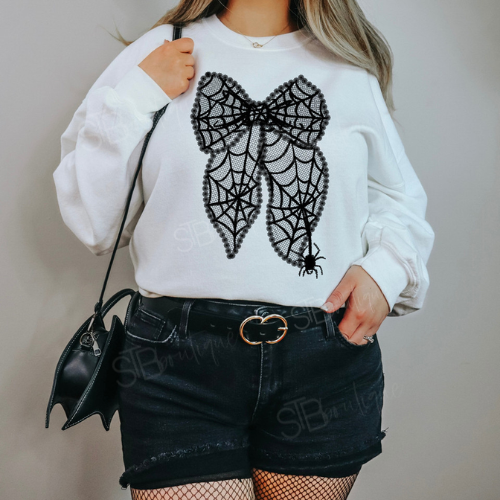 Faux Lace Spooky Bow Crewneck Sweatshirt - Preorder