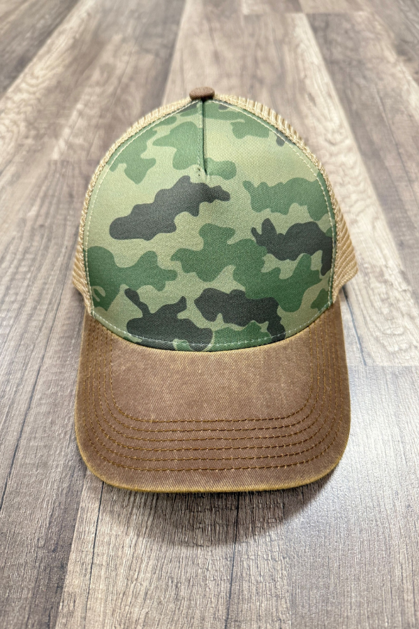 Brown Green Army Camo Trucker Hat