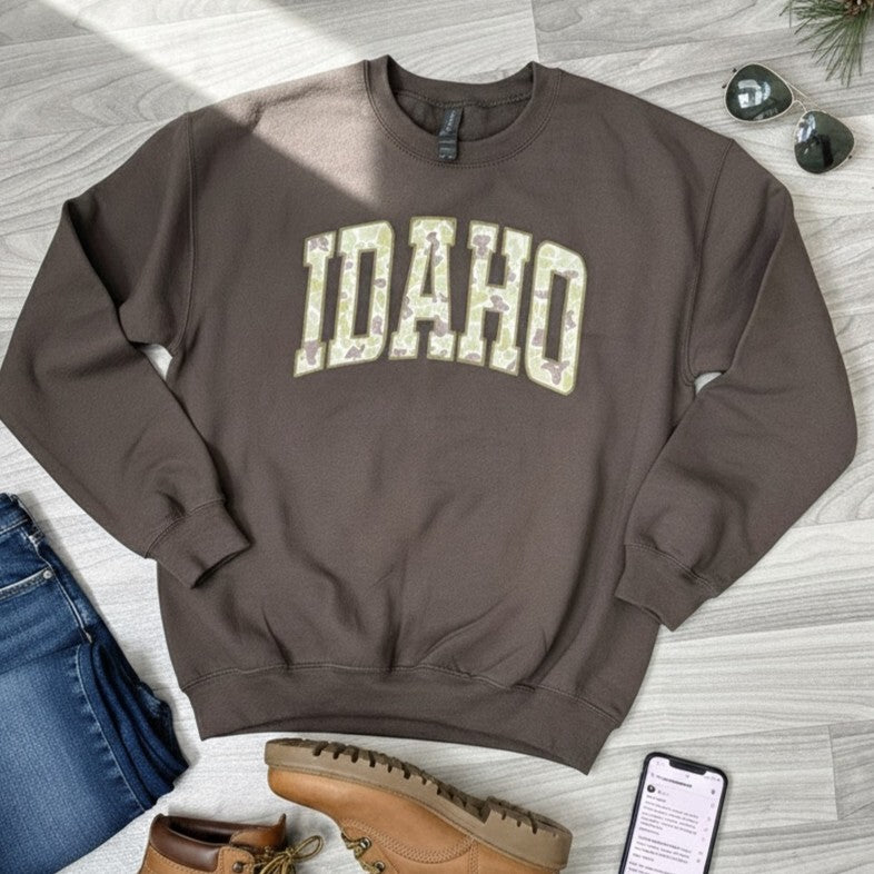 Brown Camo Idaho Crewneck Sweatshirt - Preorder