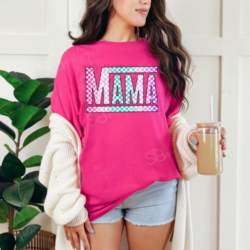 Pink Checkered Mama Tee - Preorder