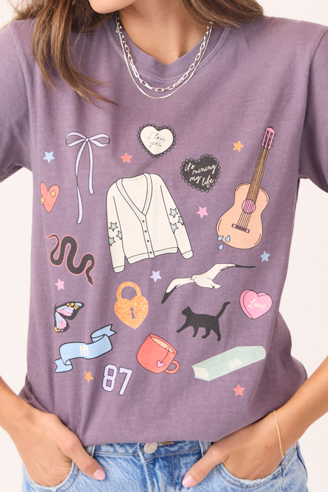 Eras Multi Icons Purple Graphic Tee - STB Boutique