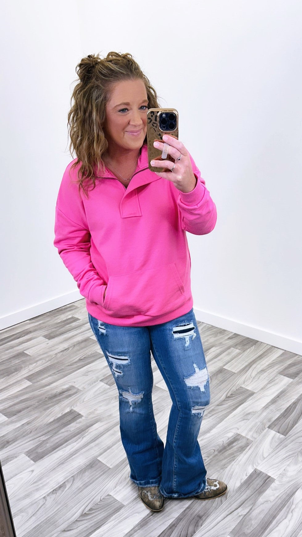 Pink 1/2 Zip Pullover Sweatshirt