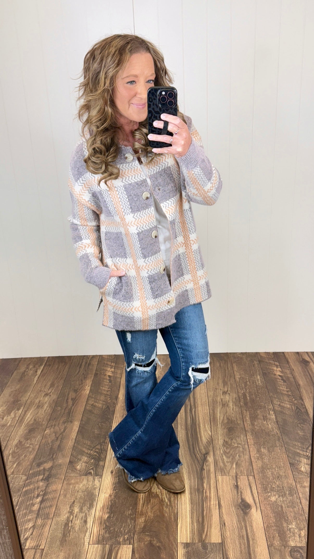 Purple & Peach Plaid Sweater Jacket (SM-XL) - STB Boutique