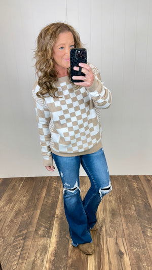 Tan Multi Checkered Pullover Sweater (SM-2X) - STB Boutique