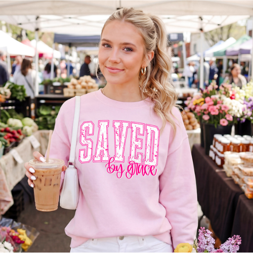 Distressed Saved By Grace Crewneck Sweatshirt - Preorder - STB Boutique