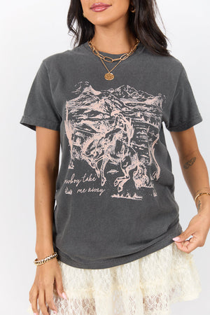 Cowboy Take Me Away Dark Grey Graphic Tee - STB Boutique