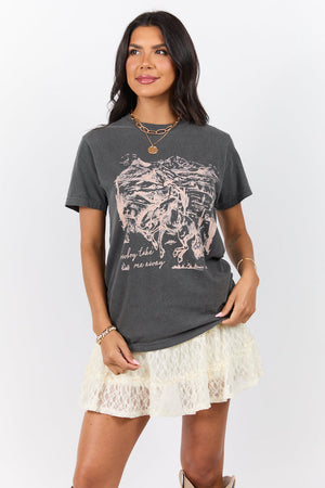 Cowboy Take Me Away Dark Grey Graphic Tee - STB Boutique