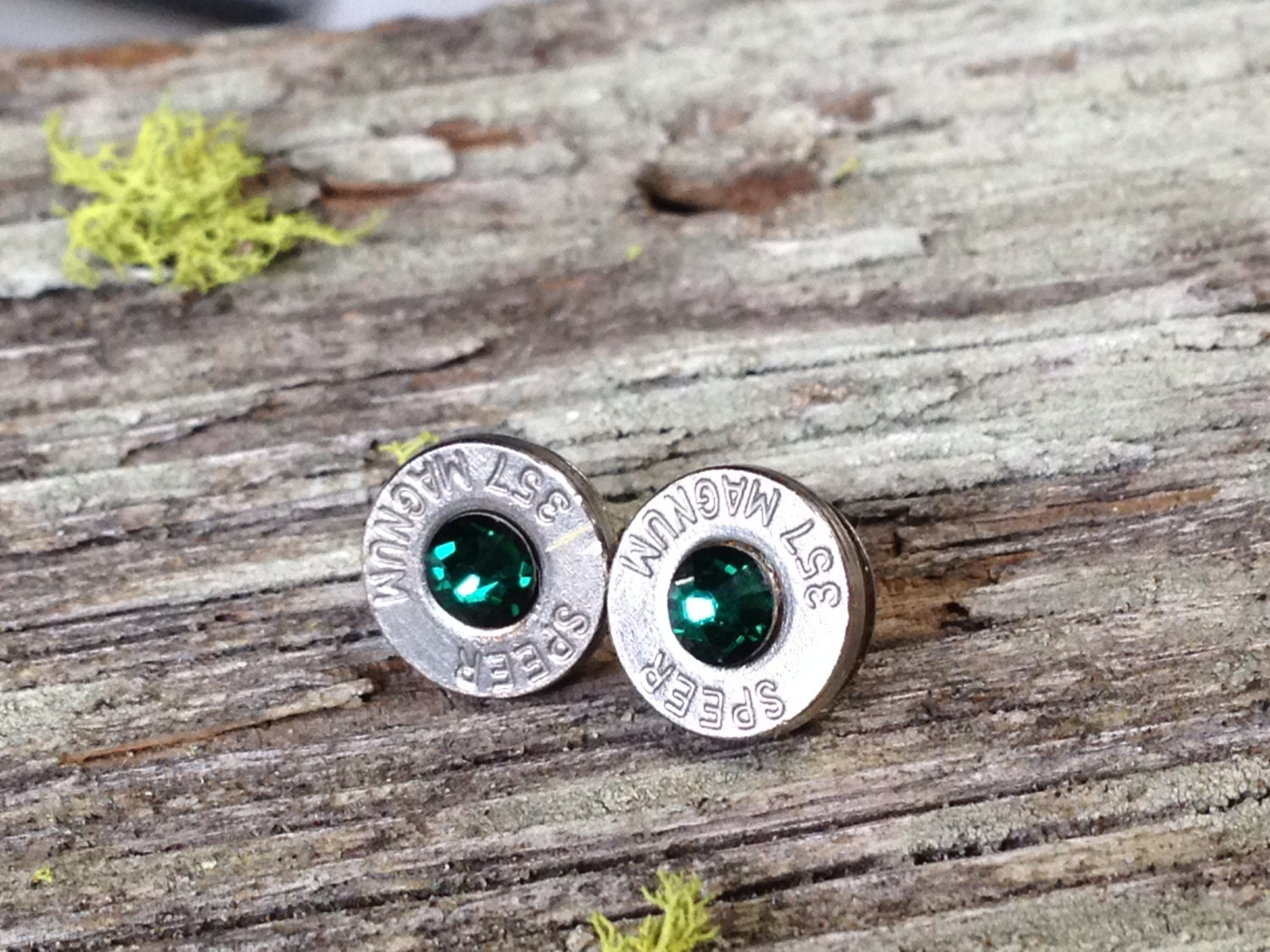 Green Bullet Bling Stud Earrings