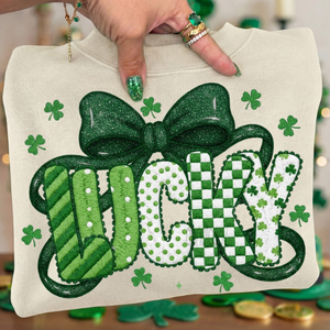 Faux Embroidery Patterned Lucky Crewneck Sweatshirt - Preorder