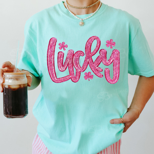 Faux Patch Pink Lucky Tee - Preorder