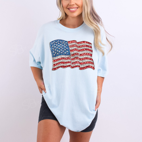 Faux Rhinestone American Flag Tee - Preorder - STB Boutique