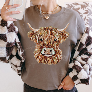 Faux Sequin Highland Cow Tee - Preorder - STB Boutique