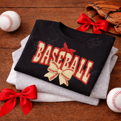 Faux Yarn Baseball Bow Crewneck Sweatshirt - Preorder