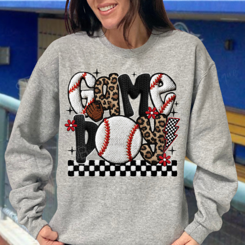 Faux Yarn Pattern Baseball Game Day Crewneck Sweatshirt - Preorder