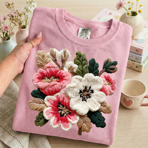 Faux Yarn Spring Flowers Tee - Preorder - STB Boutique