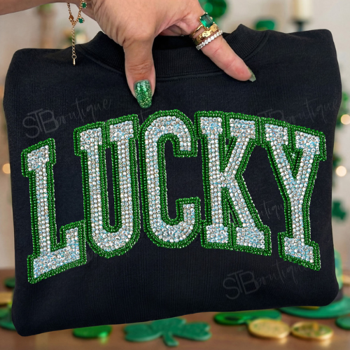 Faux Rhinestone Lucky Crewneck Sweatshirt - Preorder