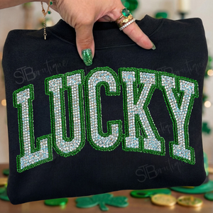 Faux Rhinestone Lucky Crewneck Sweatshirt - Preorder