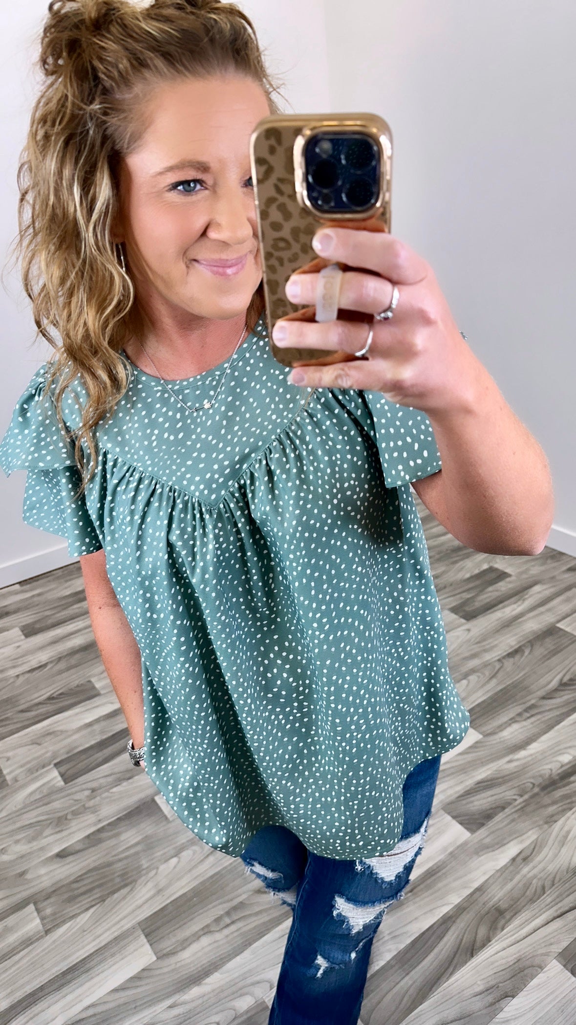 Sage Spotted Ruffle Top (SM-2X)