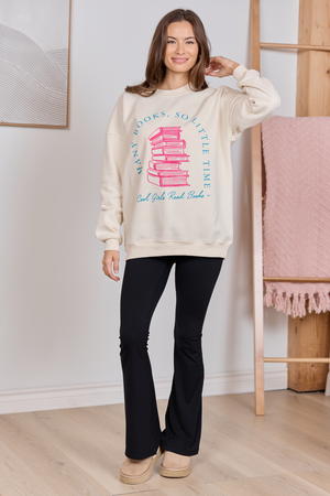 Cool Girls Read Books Cream Graphic Sweatshirt - STB Boutique