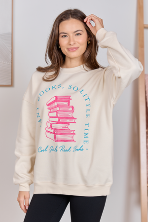 Cool Girls Read Books Cream Graphic Sweatshirt - STB Boutique