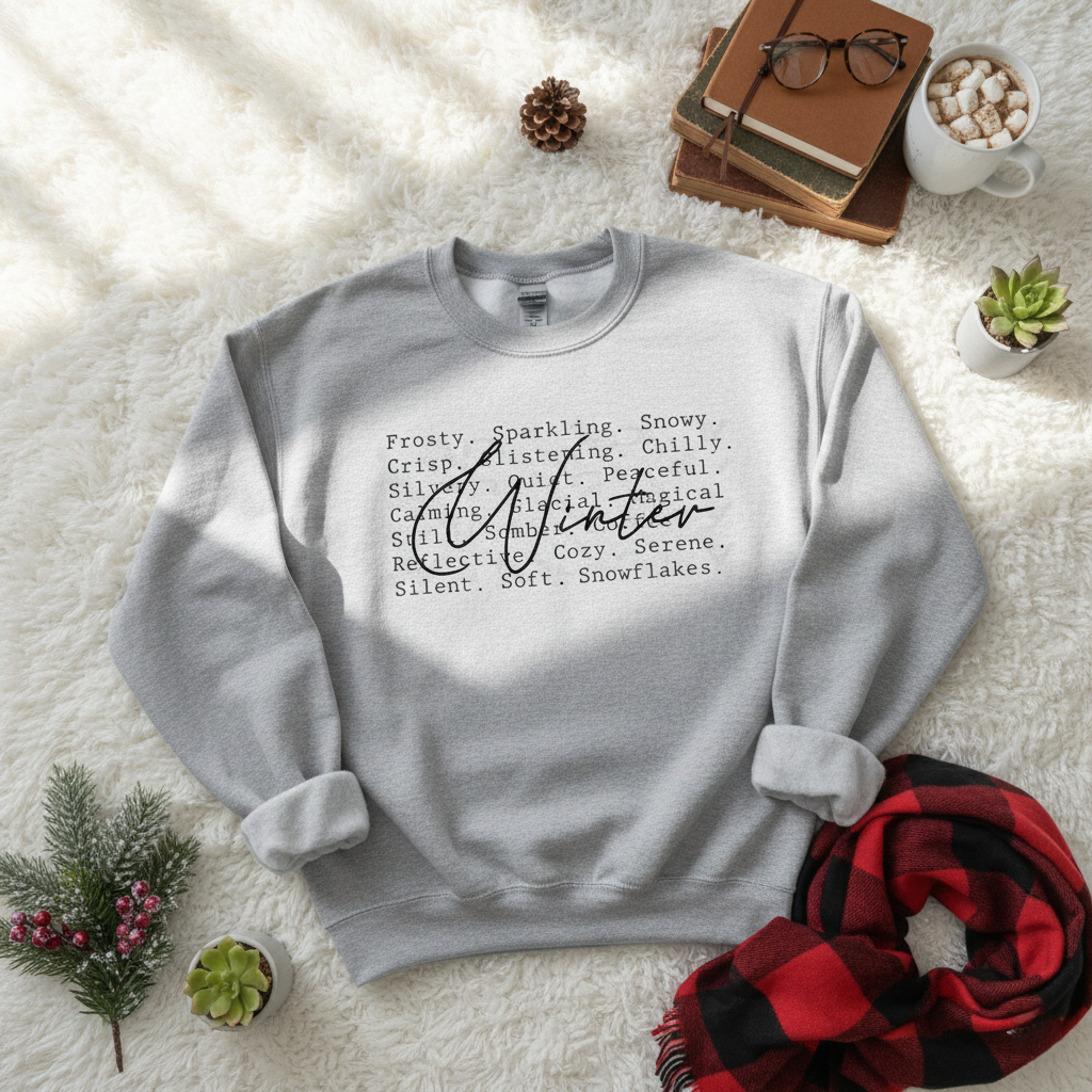 Gray Winter Words Crewneck Sweatshirt (Unisex SM-2X)