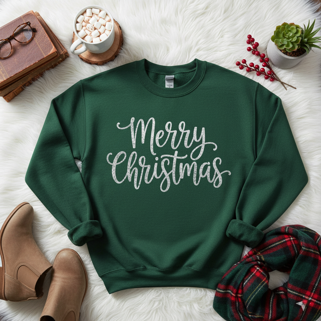Green Merry Christmas Crewneck Sweatshirt (Unisex SM-2X) - STB Boutique