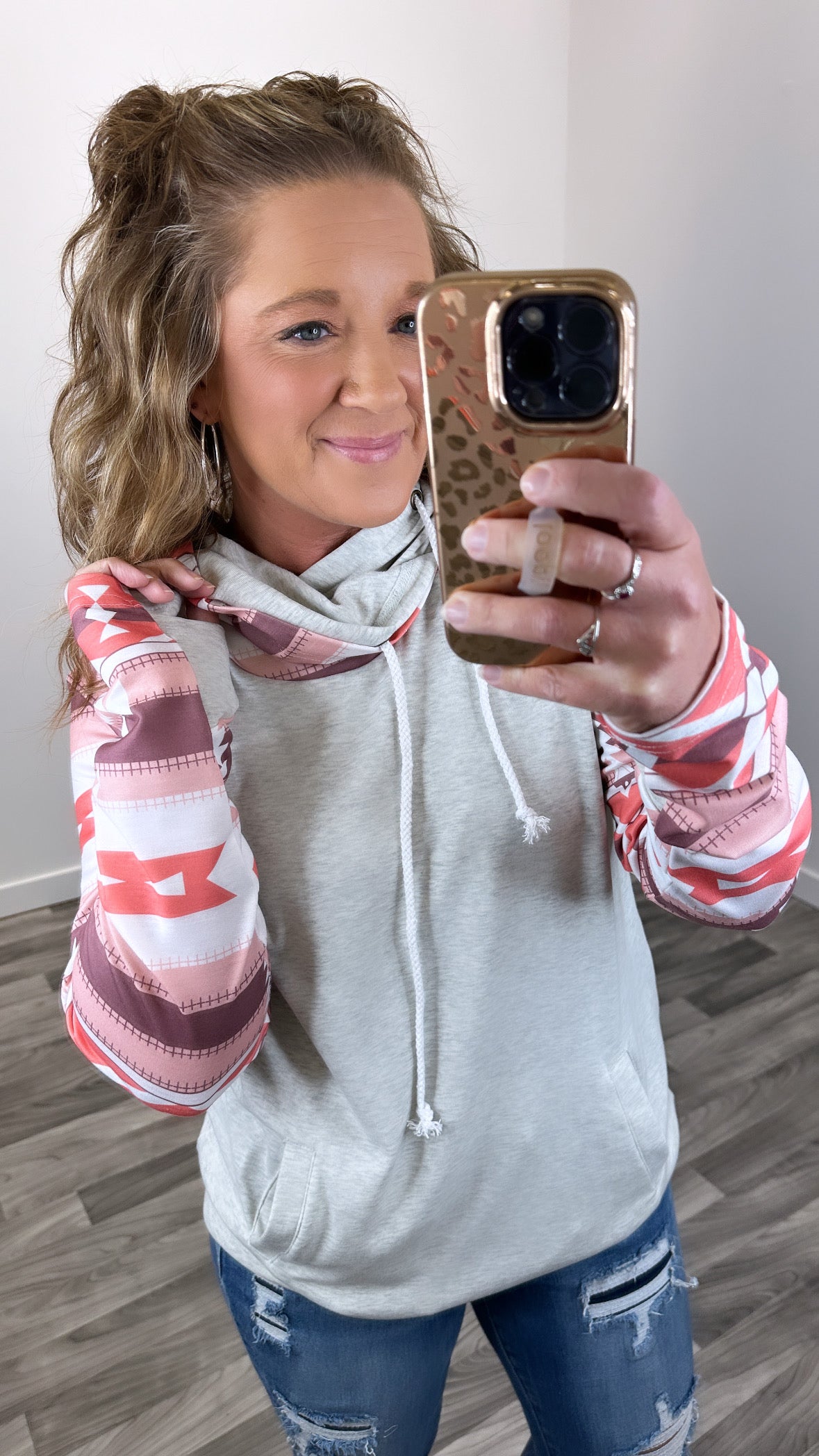 Gray Coral Aztec Double Hoodie (SM-XL)