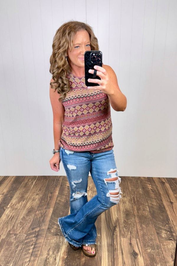 Burgundy Aztec Knit Tank