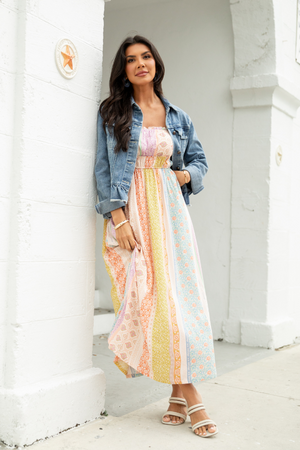 Lovingly Yours Multi Patchwork Print Midi Dress - STB Boutique