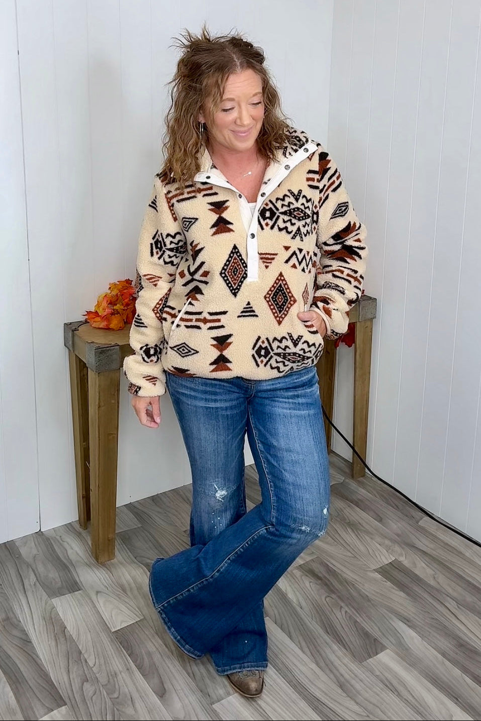 Taupe Aztec Sherpa Pullover (SM-XL)