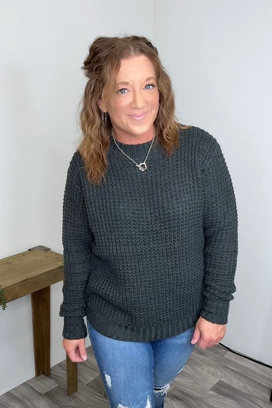 Dk Gray Chunky Knit Sweater (SM-2X) - STB Boutique