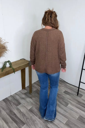 Brown Brushed Hacci Pocket Sweater (SM-3X)