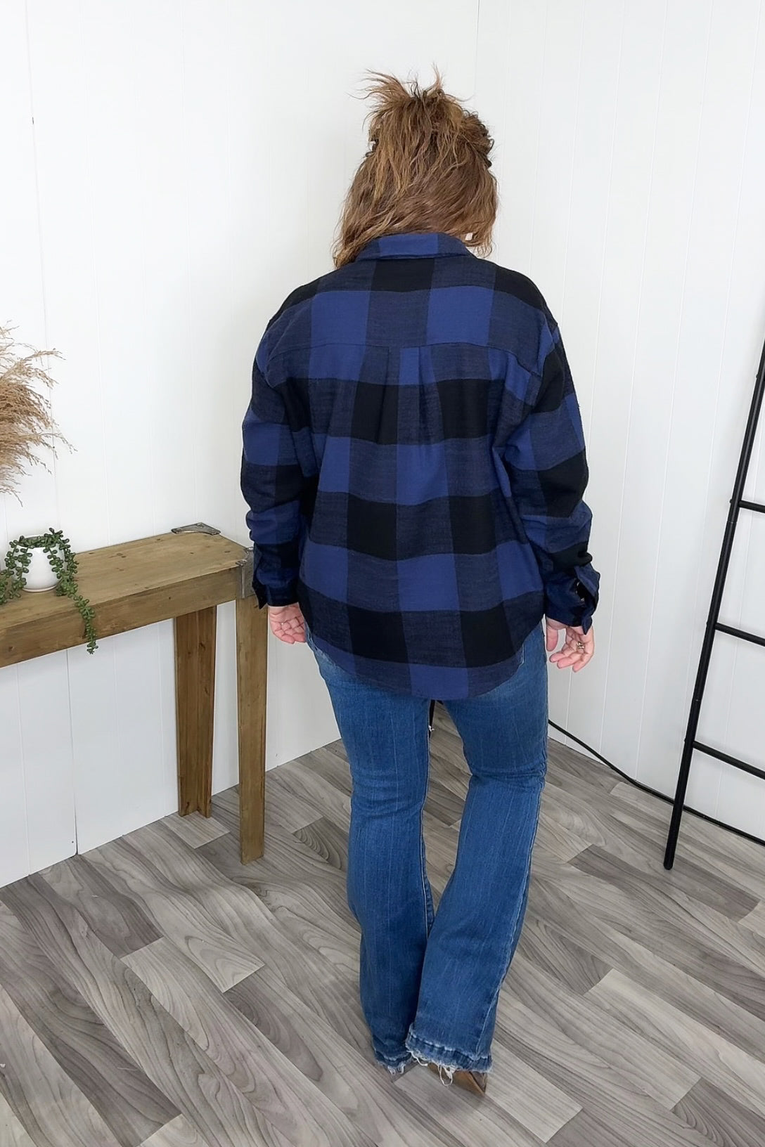 Navy Black Oversized Button Up Flannel