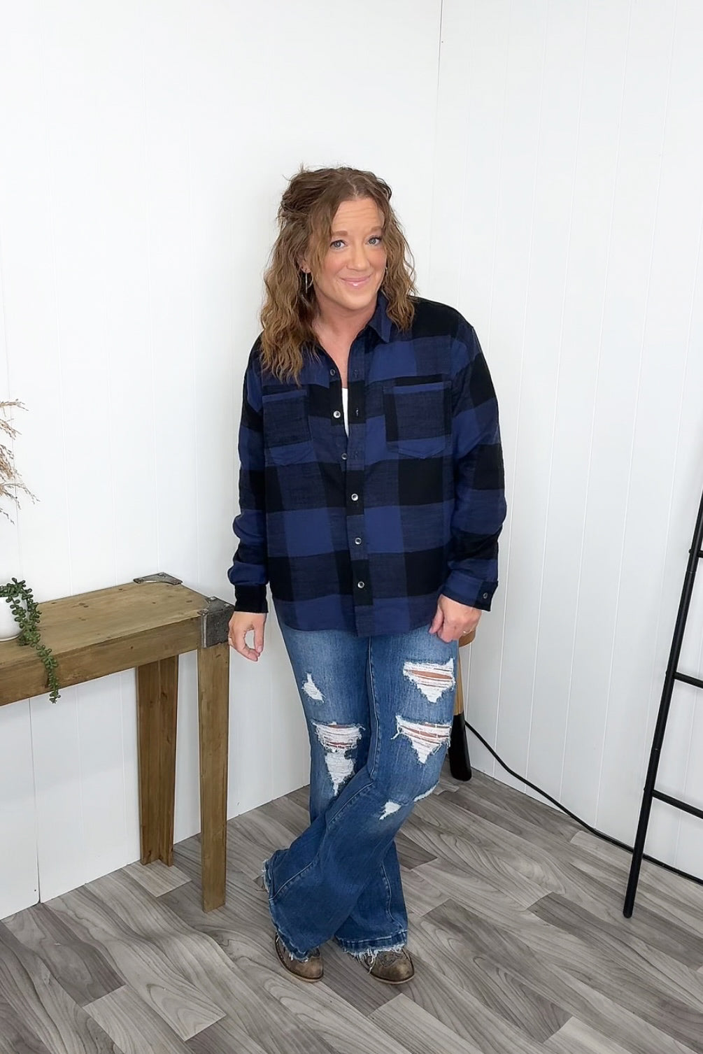 Navy Black Oversized Button Up Flannel