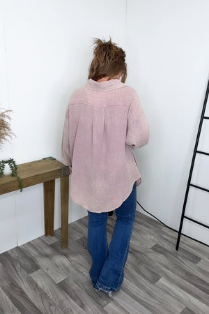 Lt Purple Mineral Wash Oversized Button Up (SM-XL)