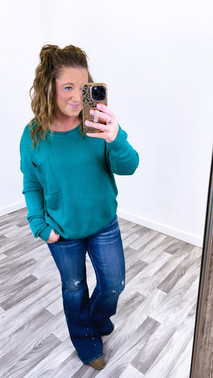 Green Drop Shoulder Slouchy Pocket Sweater (SM-XL)
