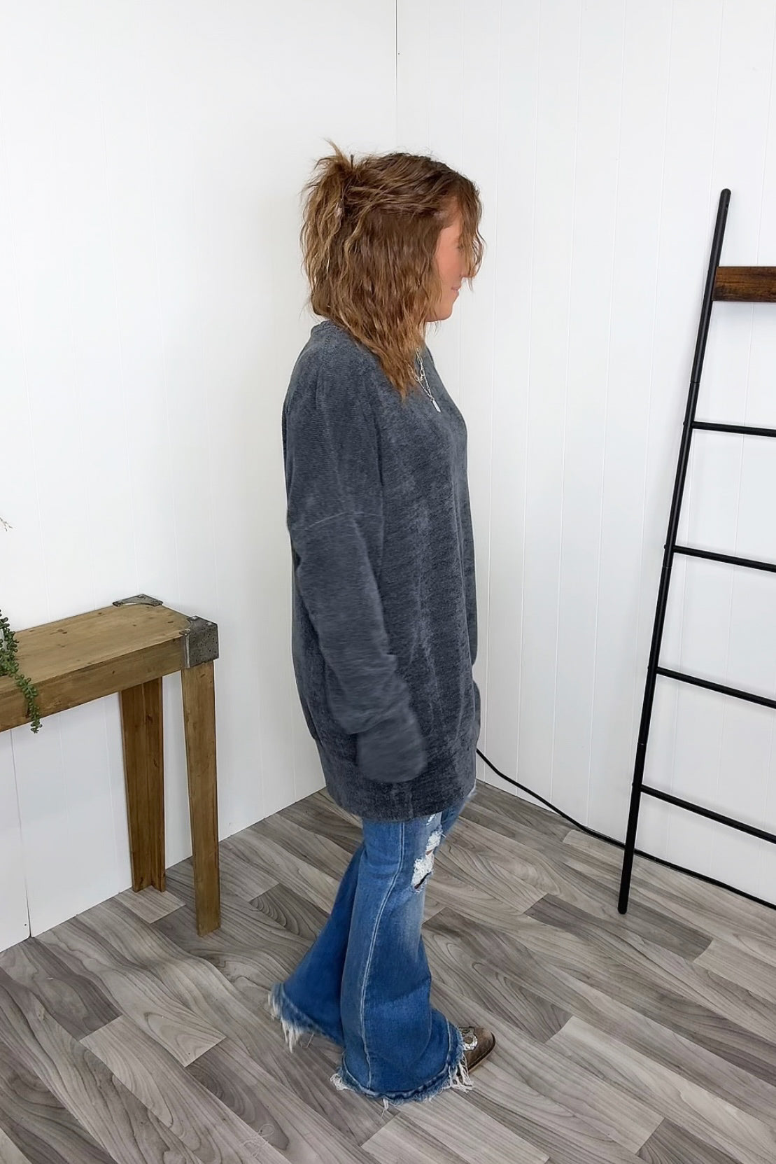 Dk Gray Oversized Dolman Pocket Long Top - STB Boutique