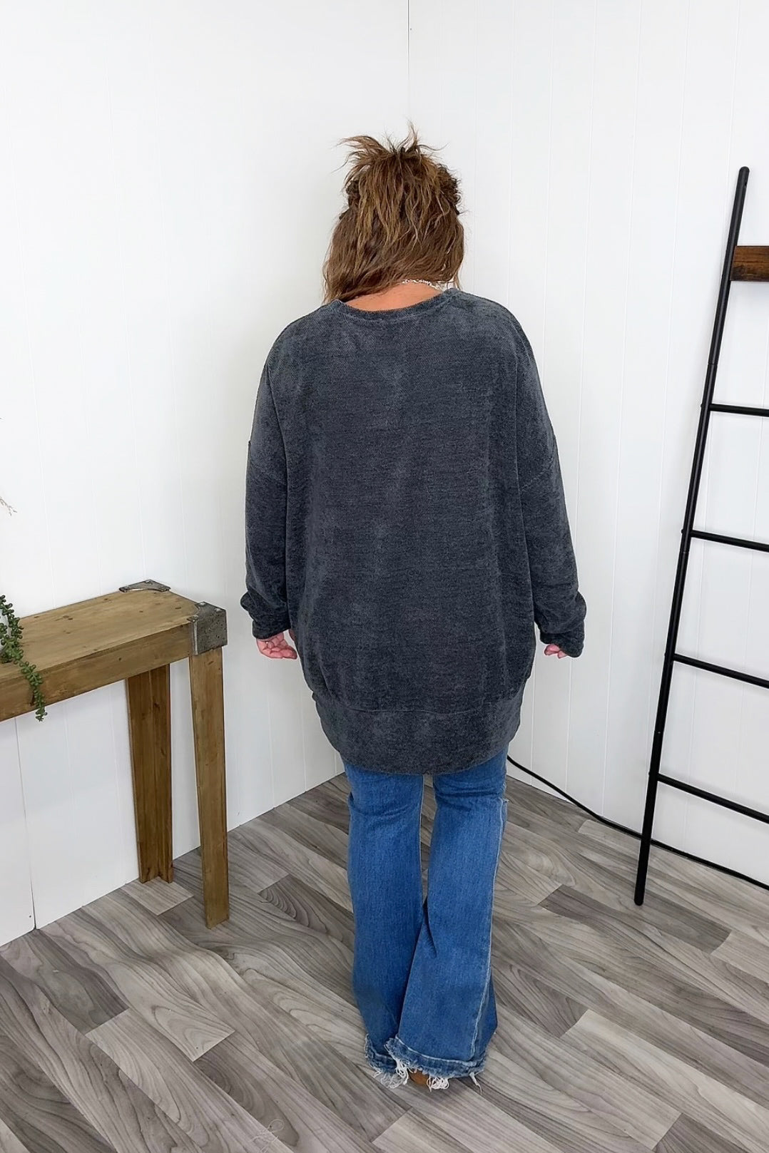 Dk Gray Oversized Dolman Pocket Long Top - STB Boutique