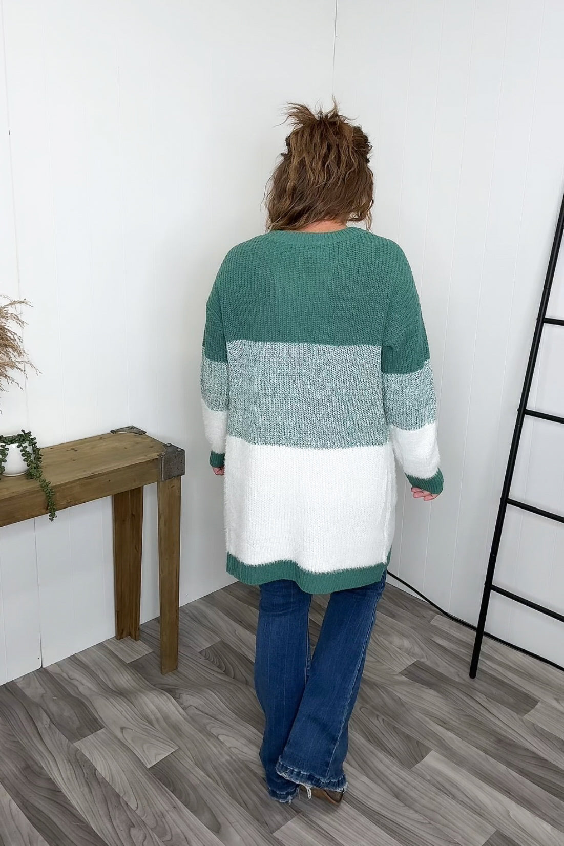 Green White Blocked Pocket Cardigan - STB Boutique